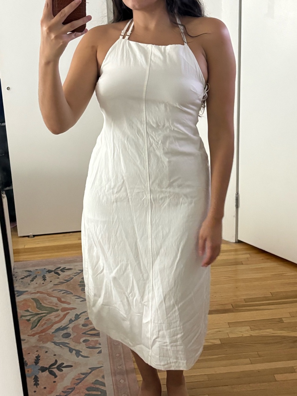 Zara White Halter Tie-Back Midi Dress